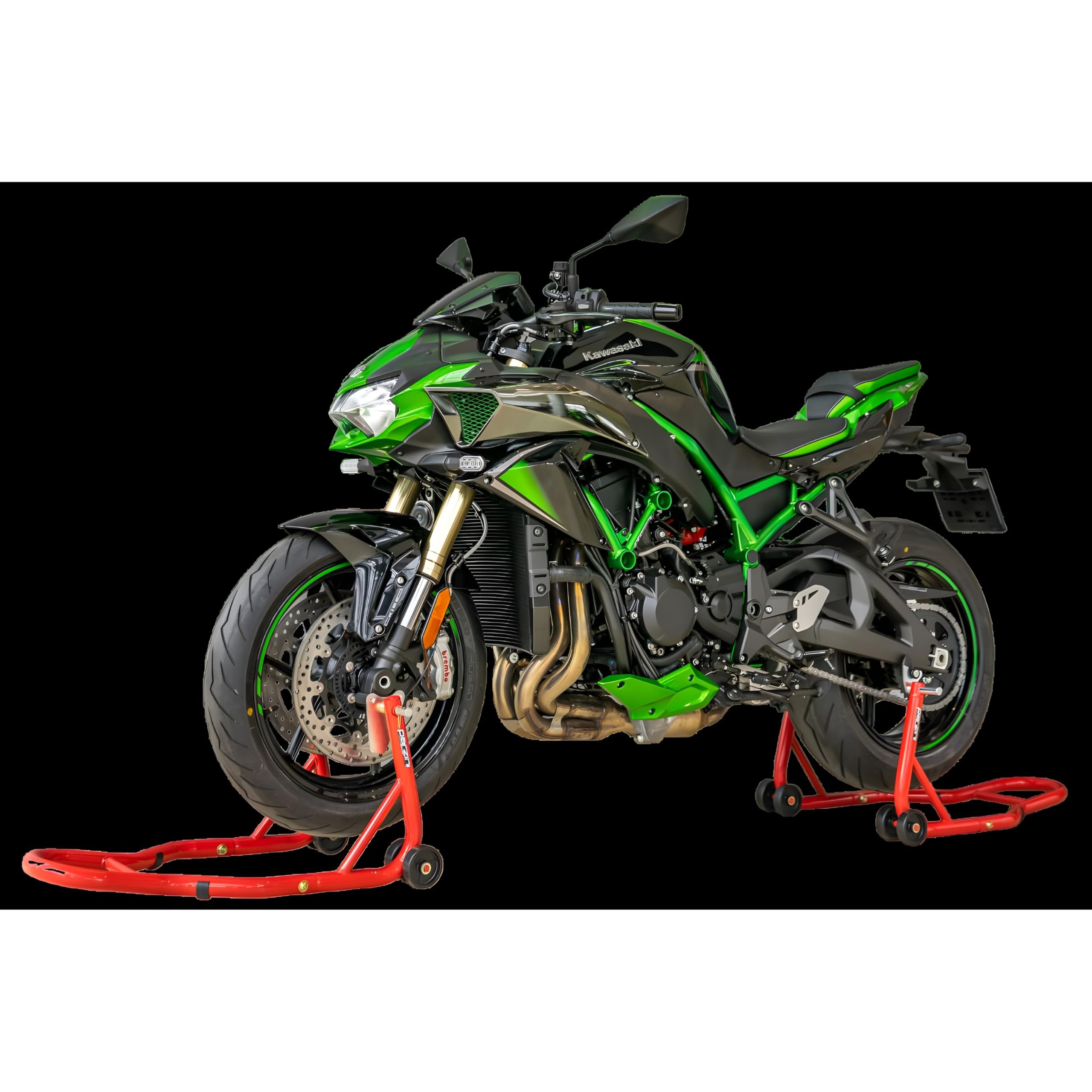 Motorradständer/Montageständer Set Vorne + Hinten Parzini Strada, rot mit gummierter und V- Aufnahme