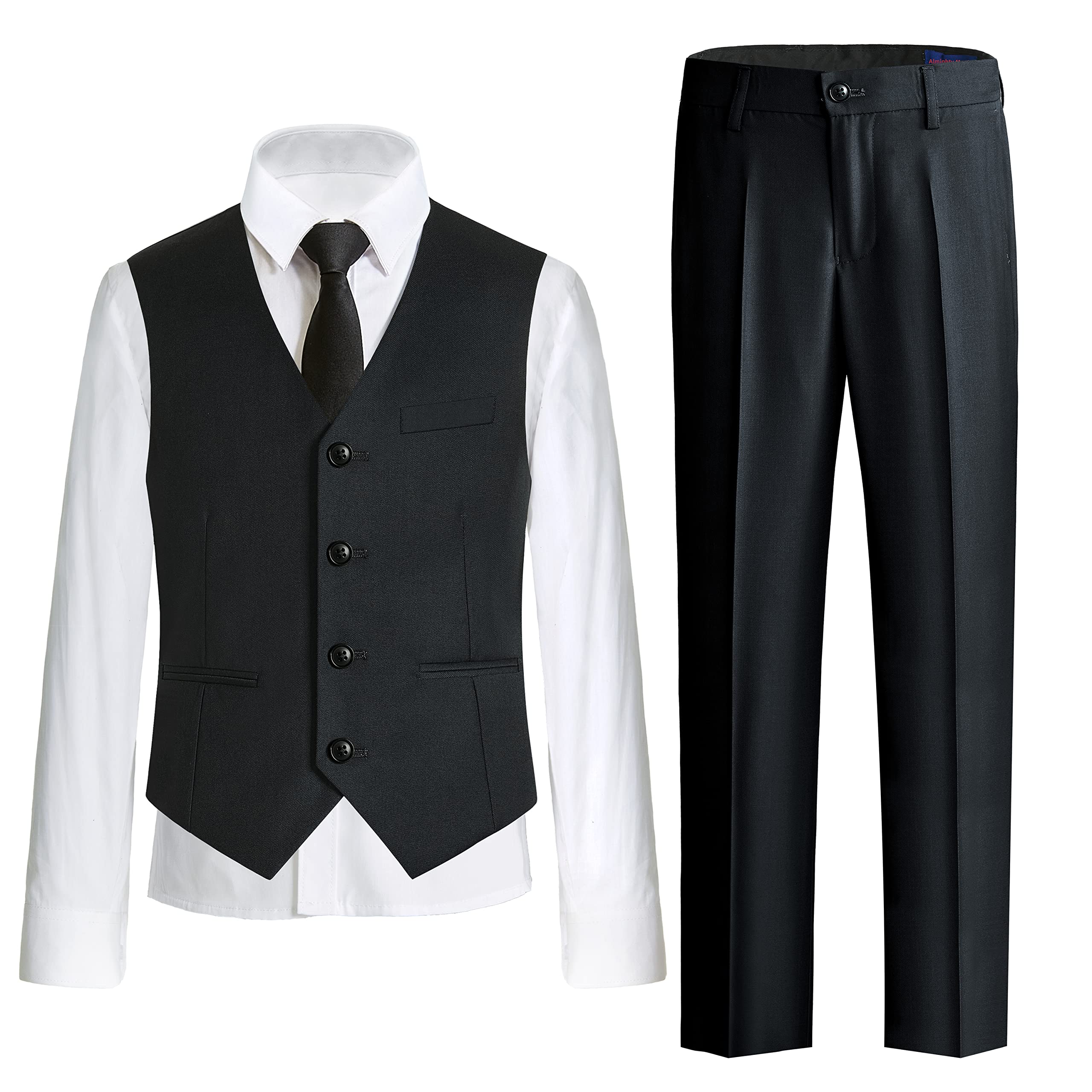 Almighty Magic Boy's Vest Suits 4 Pieces Slim Fit Vest Pants Suit Set Dresswear Ring Bearer Outfit