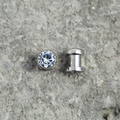 Pierced Owl - Stainless Steel Bezel Set Clear Gem Screw Fit Plug Gauges, Sold As Pair