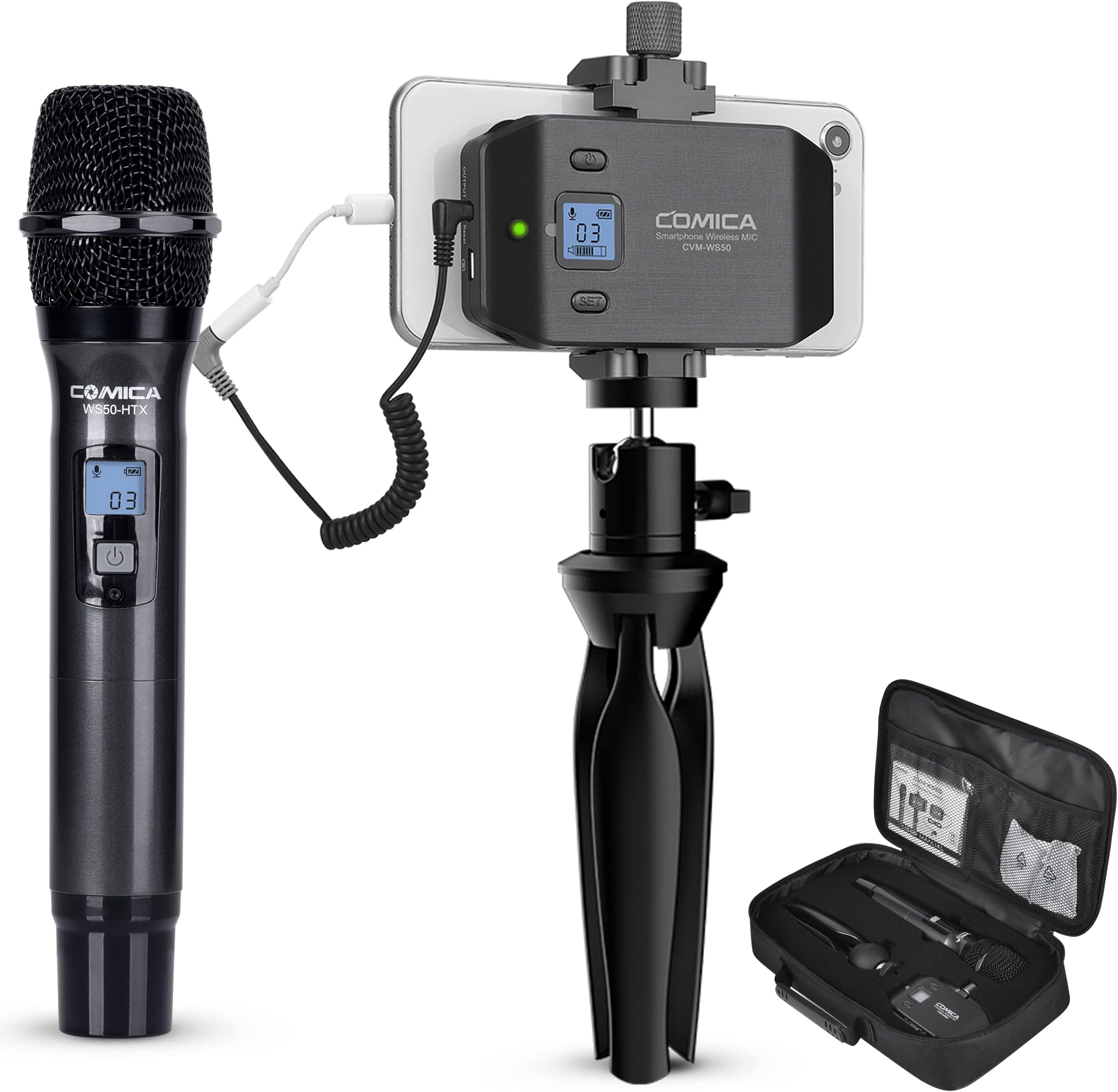 CVM-WS50 Wireless Handheld Microphone, Professional Handheld Interview Mic for iPhone, Android Phones, Camera, Reporter Mic for Content Creators, Interviews, Reporting, Podcast, Livestream