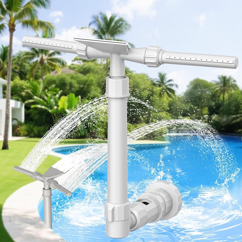 Mooroer Fontaine de Piscine 3-en-1, Cascade de Piscine Réglable à 360°, Design Élégant pour Jardin, s'adapte aux Jets de 1,5", Créer Une Ambiance de Vacances (Pompe Requise, Min 0,2 CV)