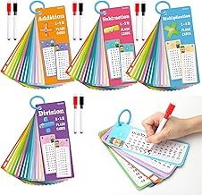 4 Books Maths Cards Flashcards Children with 8 Erasable Pens Wipe Clean Math Flashcards for Addition Subtraction Multiplication Division Learning, Calculation Aid Multiplication Board