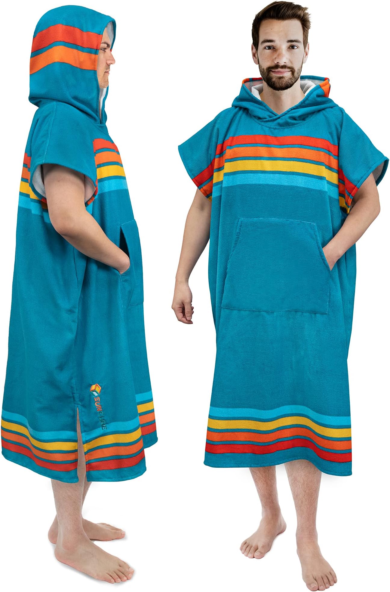 SUN CUBE Surf Poncho Changing Robe with Hood | Thick Quick Dry Microfiber Wetsuit Changing Towel for Surfing Beach Swim Outdoor Sports