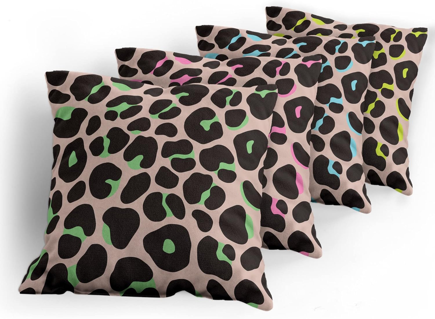 Ambesonne Leopard Print Throw Pillow Cushion Case Pack of 4, Animal Skin Pattern Jaguar Panther Wild Colorful Groovy Spots Artwork, Modern Accent Double-Sided Digital Printing, 18", Tan and Multicolor