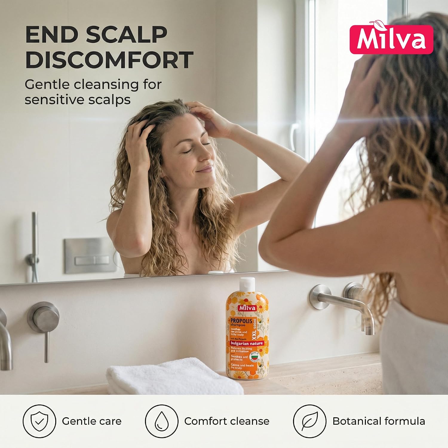 Milva Itchy Scalp Shampoo with Propolis - 17 Fl Oz Natural Anti Dandruff Dry Scalp Treatment with Honey Bee Soothing Formula for Irritated, & Flaky Skin - Strengthens Hair & Prevents Breakage - 500ml
