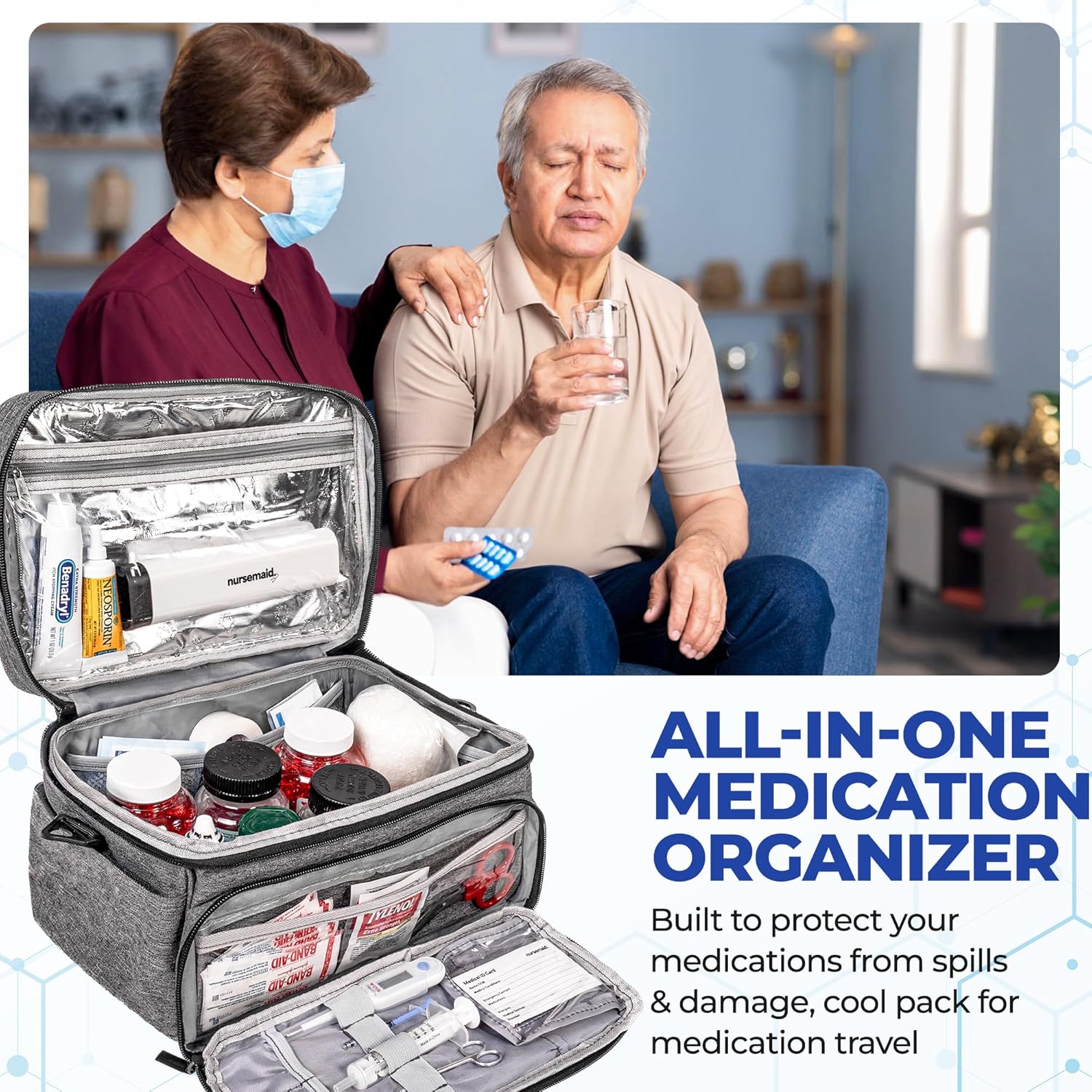 nursemaid Travel Medication Bag with 7-Day Pill Organizer & Medical ID Card Included | First Aid Bag & Medicine Bag with Temp Control for Injectables | Pill Bottle Organizer - Image 7