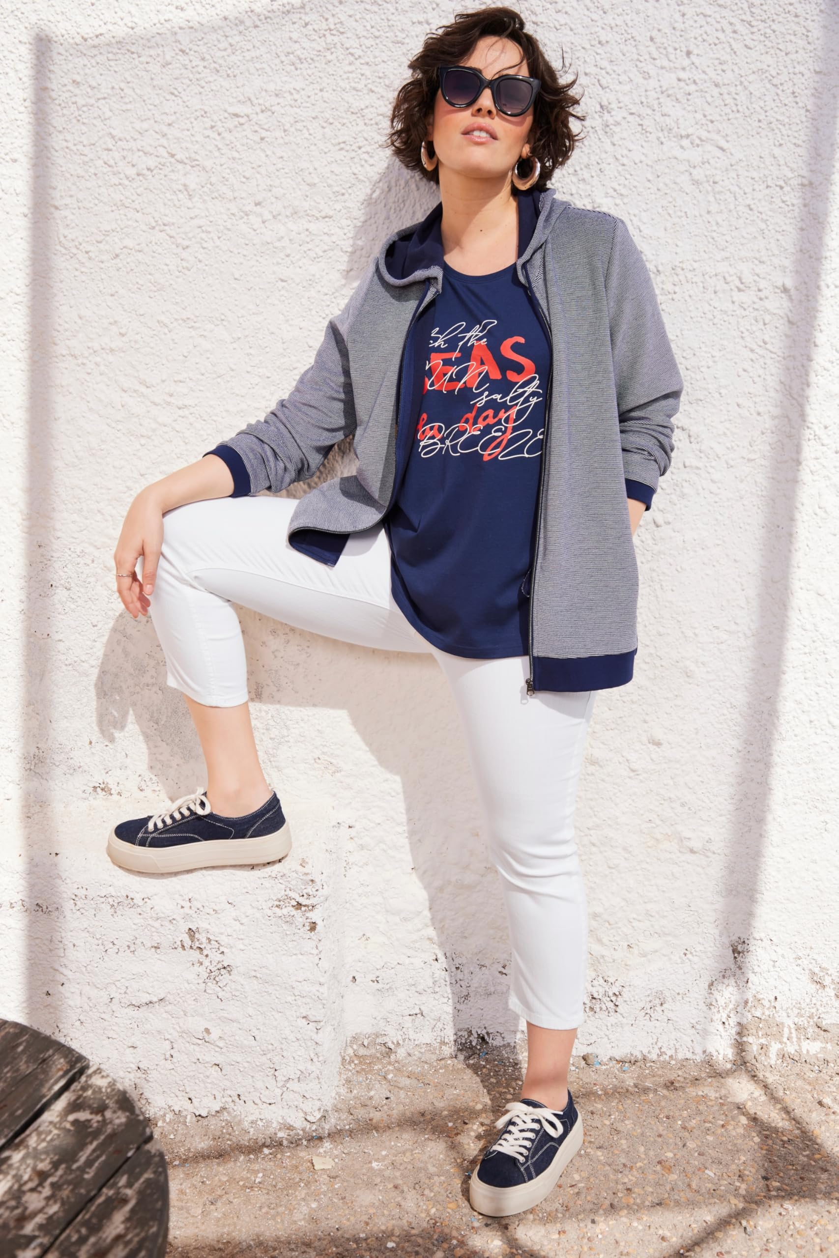 Ulla Popken Damen große Größen Übergrößen Plus Size Sweatjacke, Struktur, Kapuze, Langarm 846789