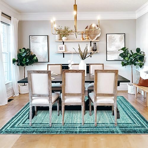 Miniatura 6 de Lahome Alfombra moderna abstracta de 6 x 9 pulgadas, color verde azulado, lavable, no desprende pelo, resistente a las manchas, suave, grande,