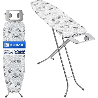 Kadax Large Ironing Board 114 x 34 cm - Sturdy Ironing Board for Steam Ironing Station Foldable Height Adjustable with Metal Mesh and Iron Rest Made in EU