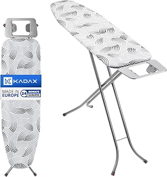 Kadax Large Ironing Board 114 x 34 cm - Sturdy Ironing Board for Steam Ironing Station Foldable Height Adjustable with Metal Mesh and Iron Rest Made in EU
