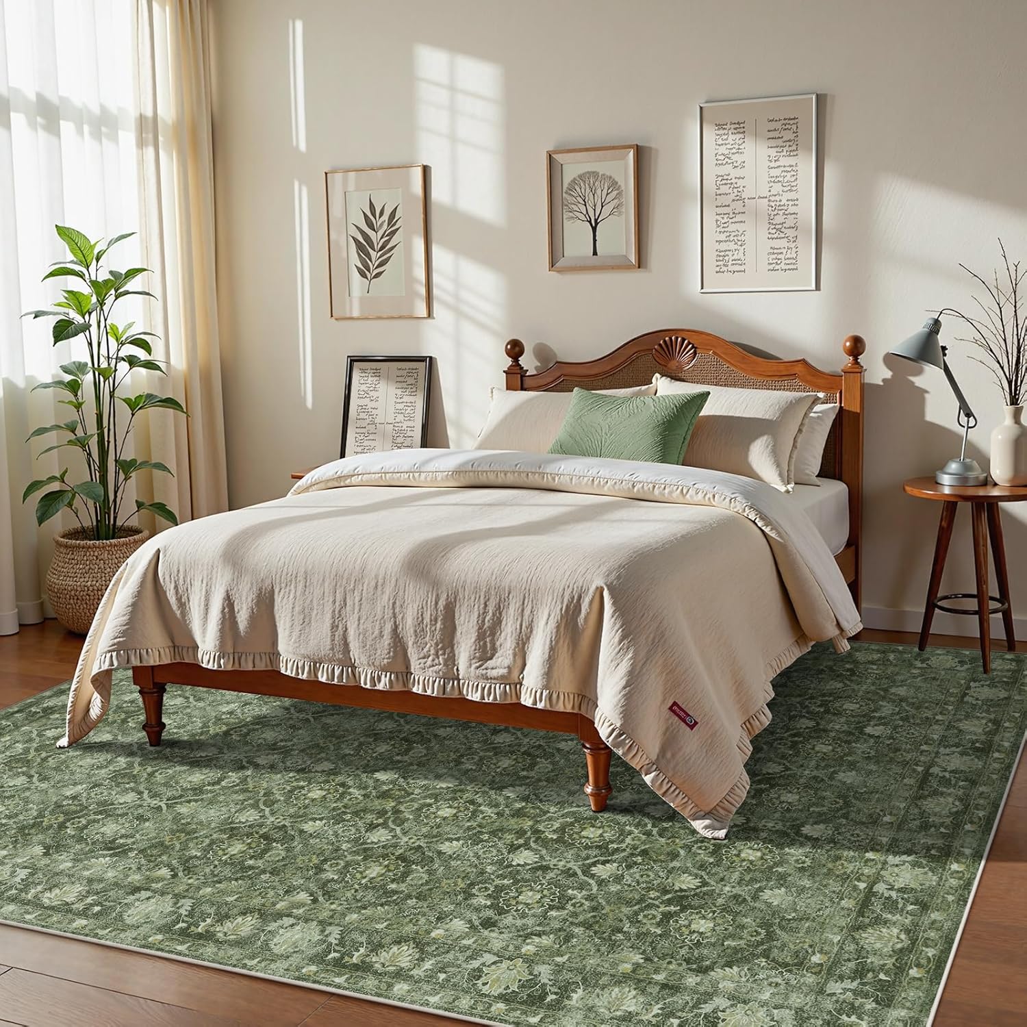 Green Washable Area Rugs 8x10 for Living Room, Vintage Moroccan Bedroom Rug Non Slip with Ruber Backing, Stain Resistant Large Carpet for Dining Office Home Apartment (Olive 8x10 Ft) - Image 8