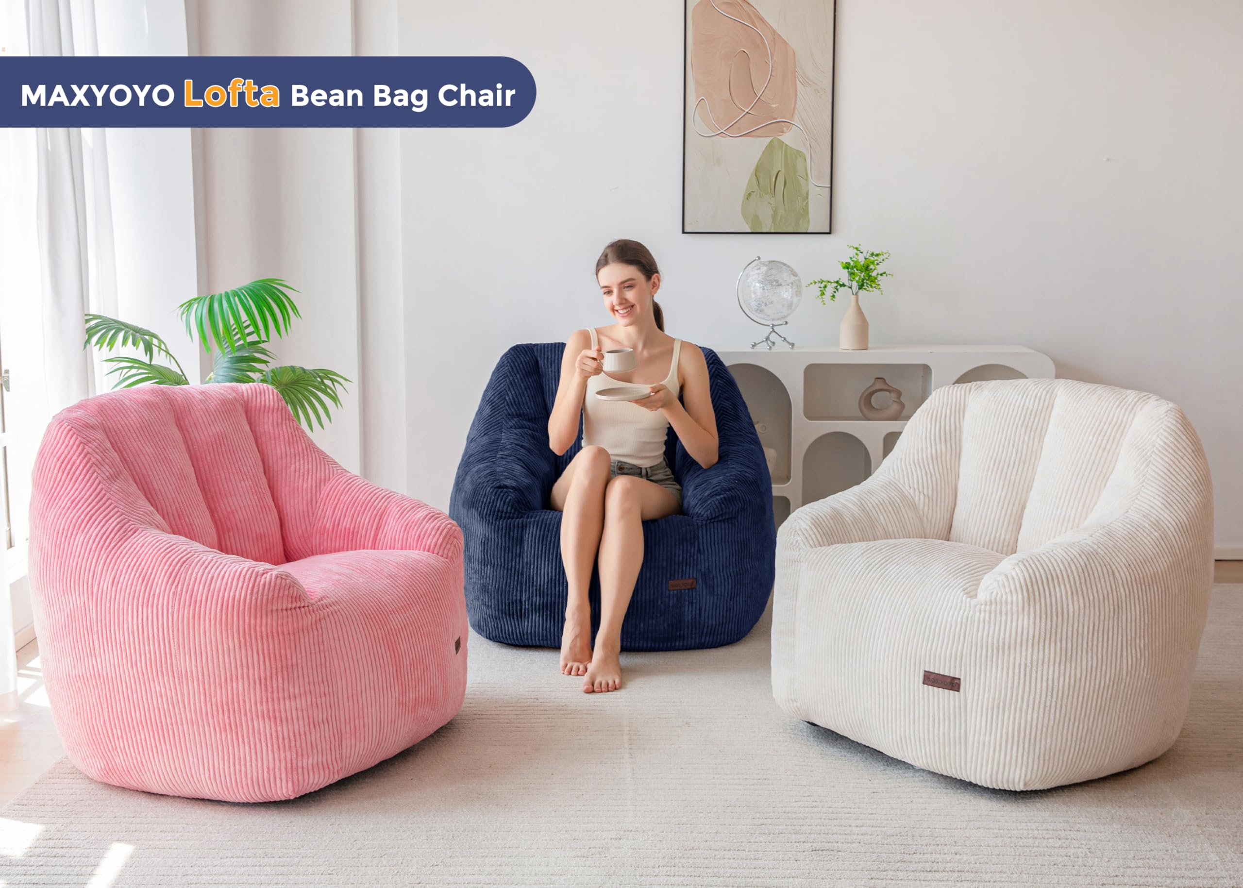 MAXYOYO Sillón Puff Sofá Puff con Relleno, Acogedor Sillón de Sala para Adultos y Niños, Sofá de Suelo Relleno para Leer en Dormitorios
