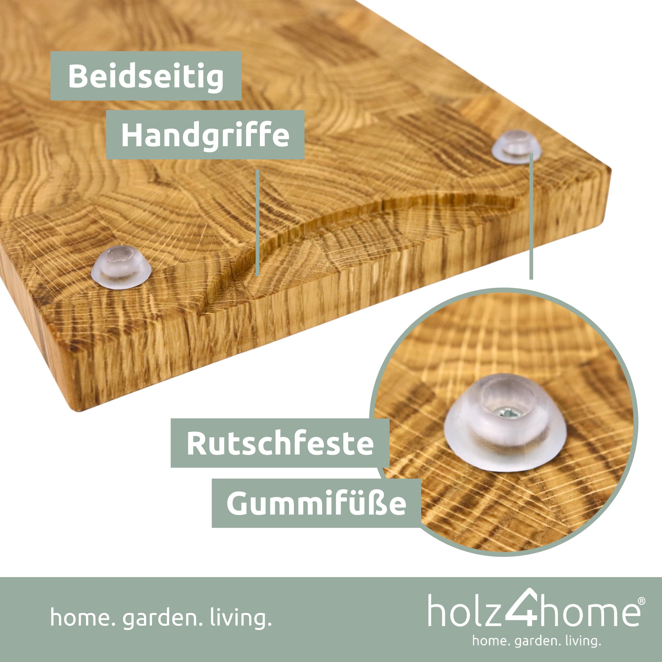 holz4home® Schneidebrett L aus Eichenholz I Stirnholz Würfelmuster Echtholz Brett I Hackbrett Steakbrett 40x30x4 cm I Küchenbrett mit Saftrille Holzbrett für Gemüse Fleisch