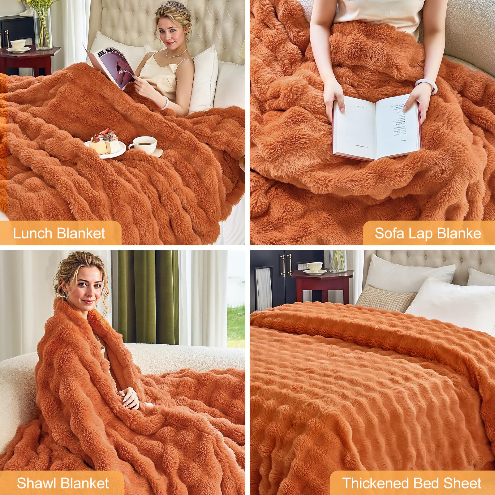 Manta de felpa de piel sintética, manta de piel moderna, 30 colores, peludo, pelo largo, Fur Accents (5 x 6 pies, naranja Manta de felpa de piel sintética, manta de piel moderna, 30 colores, peludo, pelo largo, Fur Accents (5 x 6 pies, naranja