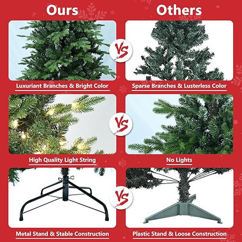 Miniatura 5 de Árbol de Navidad preiluminado de 7 pies, árbol de Navidad alto y delgado con 400 luces blancas cálidas y 2515 puntas de rama, árbol de Navidad