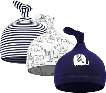 CuteOn 3 Pack Baby Beanie Knot Hat Newborn Boys Girls Cotton Adjustable Cap for Baby 6 Months