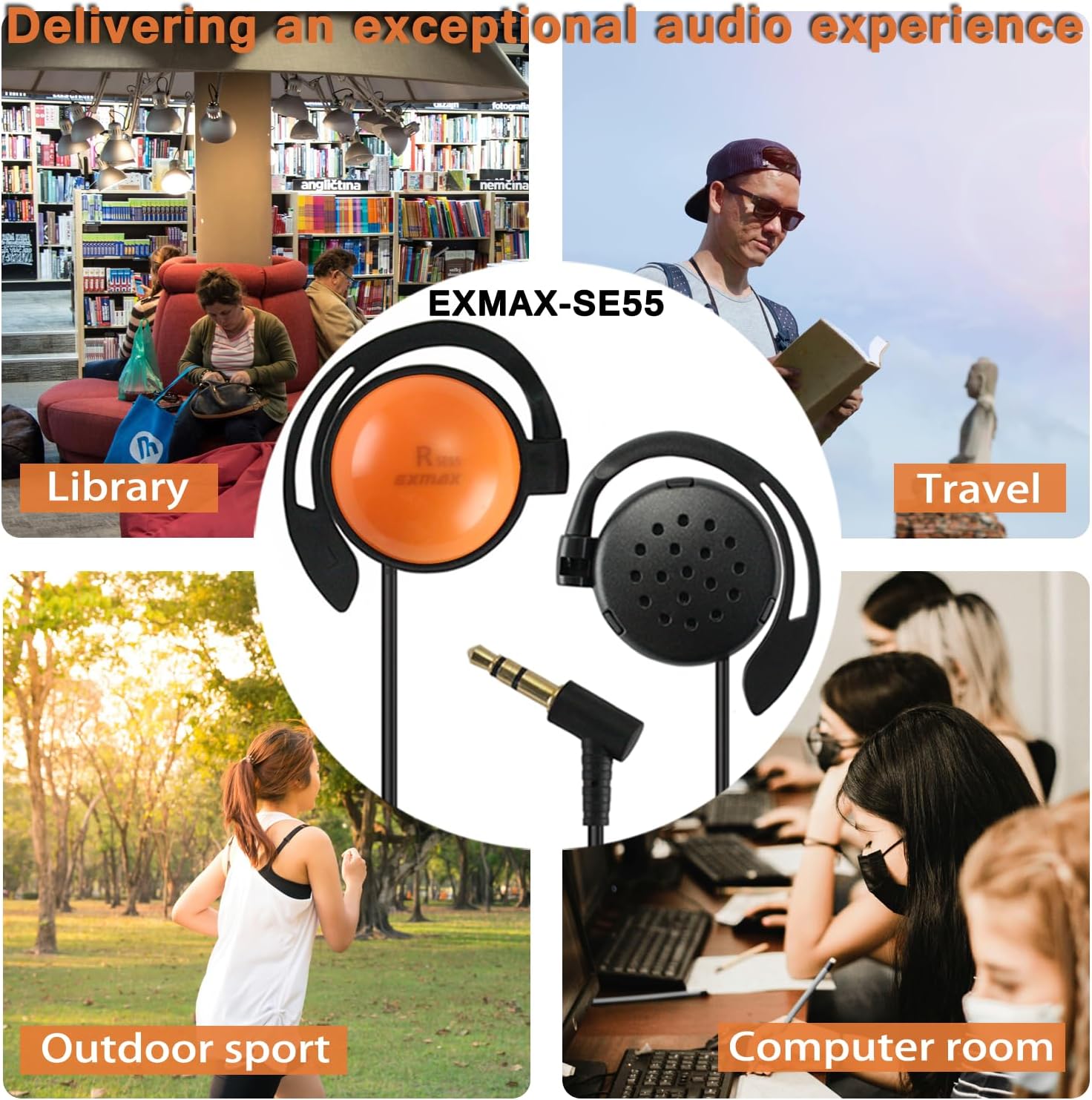 EXMAX SE-55 Single Side Earphone 3.5mm Foamless Wired Ear-Hook Large Speaker for EX-200N EX-100 Plus Wireless Tour Guide Receiver Touring Groups Audience Radio Podcast Laptop MP3(Right-Side Earphone) image 9 of 9 B0DNJJNVG1