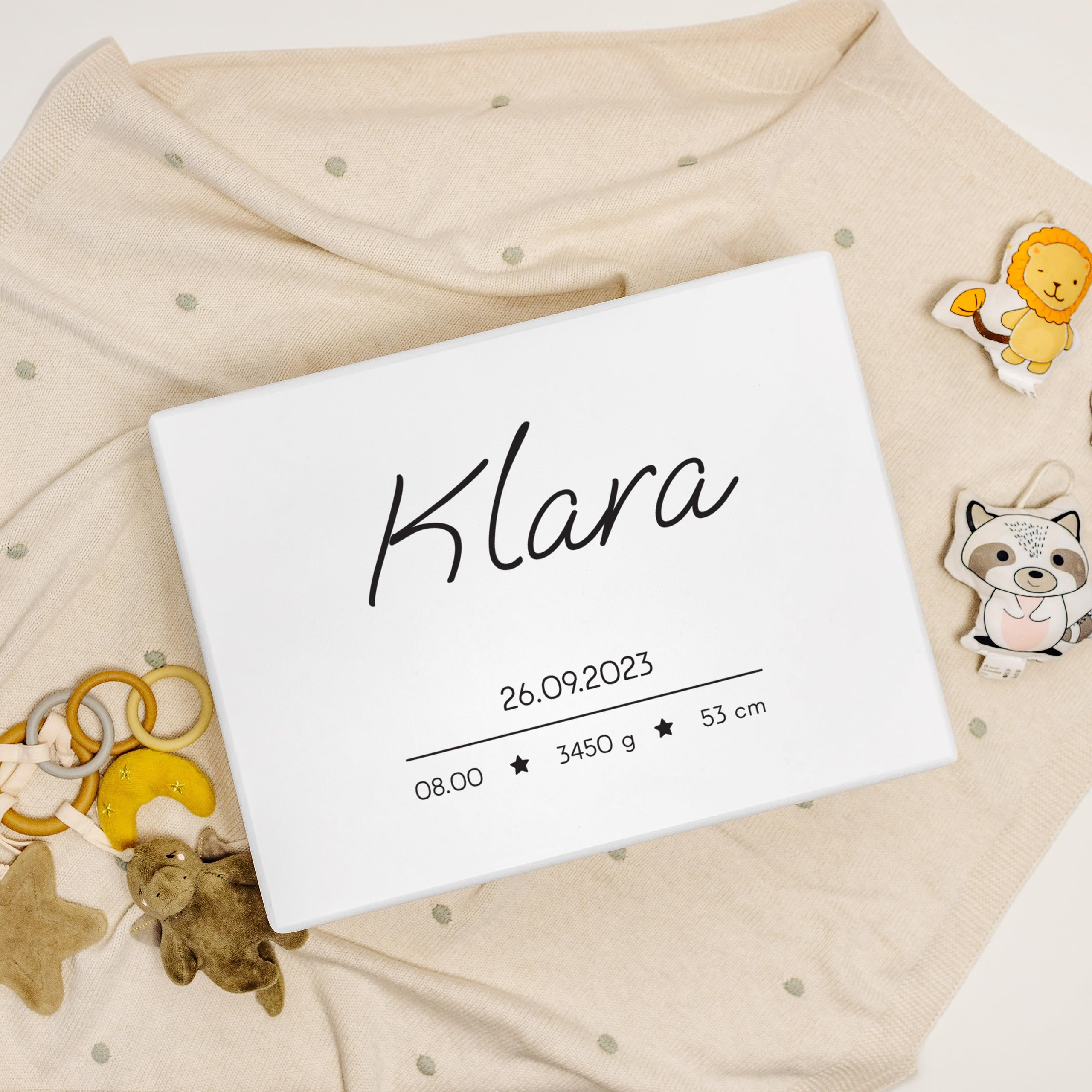 Creative DECO Blanca Caja de Recuerdos Personalizada para Bebés/Regalo | Nacimiento Personalizado con Nombre | Minimalista Estrellas | Cajas de Madera Personalizadas para Niños | para Niño y Niña