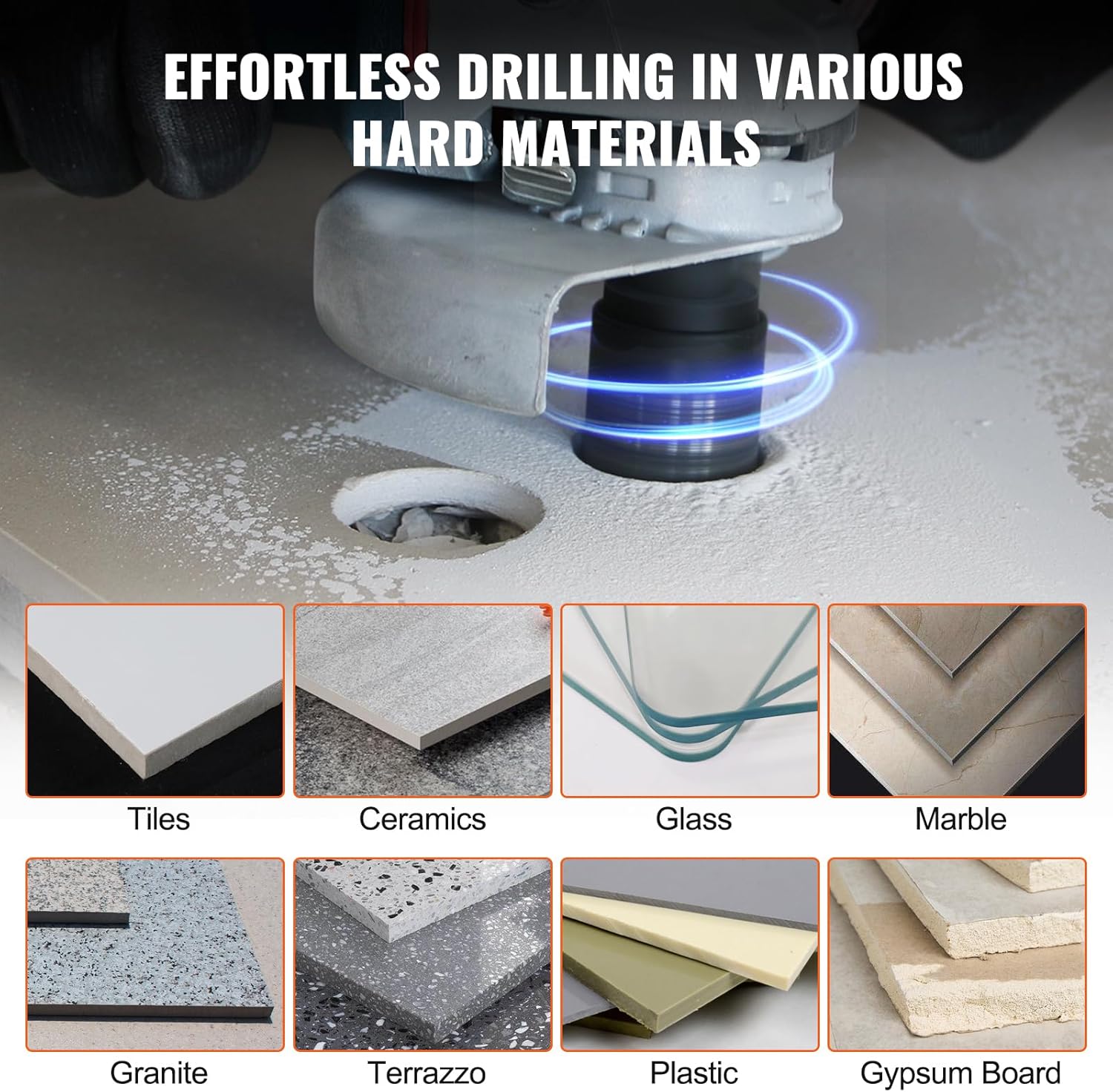 VEVOR Diamond Core Drill Bit Set, 8 PCS 6/8/10/13/19/25/32/50mm Diamond Hole Saw Kit, with Finger Milling Bit Saw Blade and Storage Case for Dry and Wet, Diamond Drill Bits for Tile Ceramic