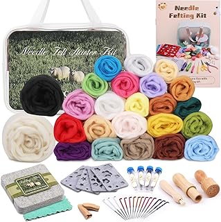 Needle Felting Kit, 24 Colors Wool Roving Set, Needle Felting Kit with Felting Tool and Foam Mat Needle Felting Supplies for Beginner DIY Arts and Craft
