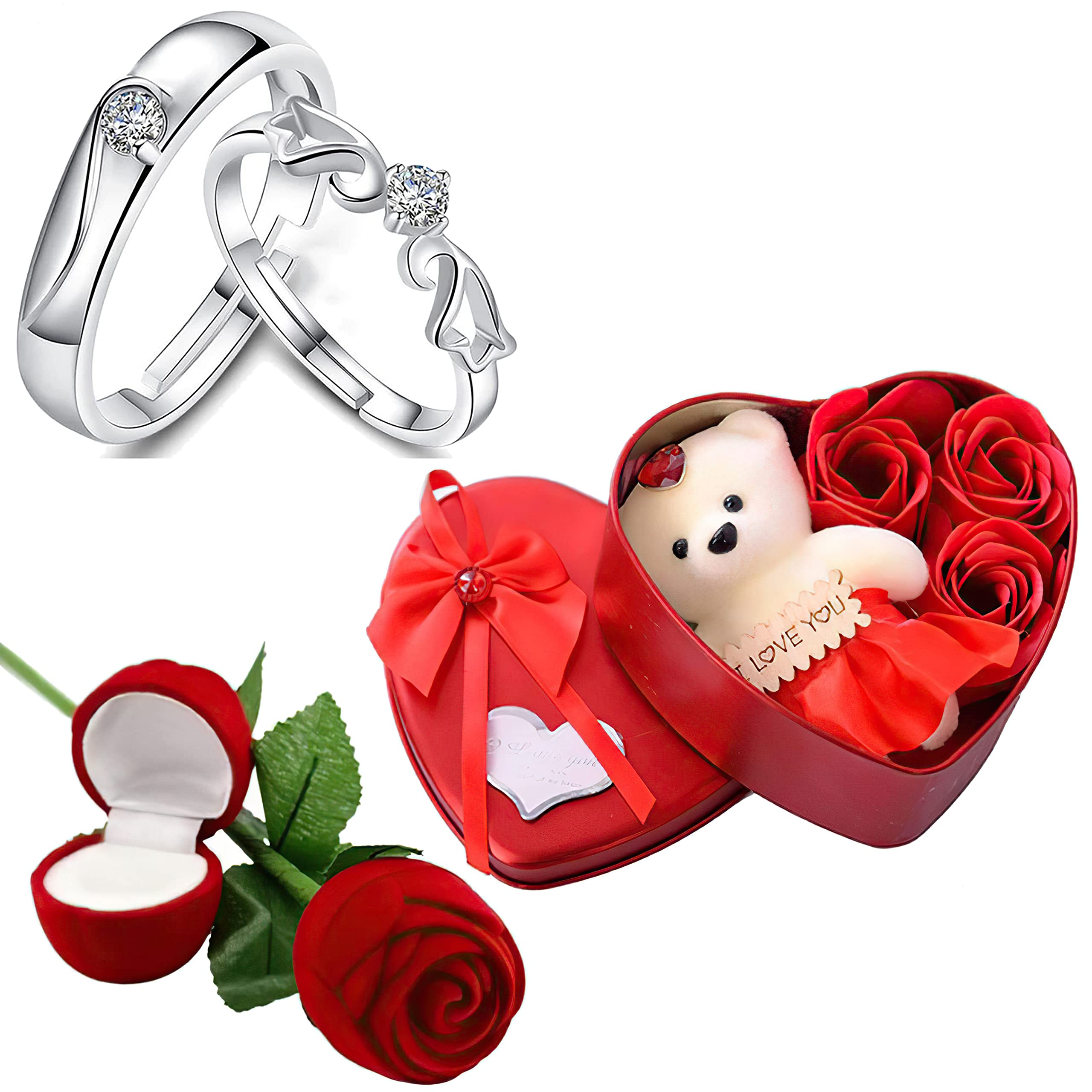 Fashion Frill Valentine Gift For Girlfriend Crystal Heart Silver Couple Ring Red Rose Ring For Women Girls Men Boys Valentines day Gift Heartbox with Teddy Gifts For Wife Boyfriend (B0BSC2BDRP) Amazon Price History, Amazon Price Tracker