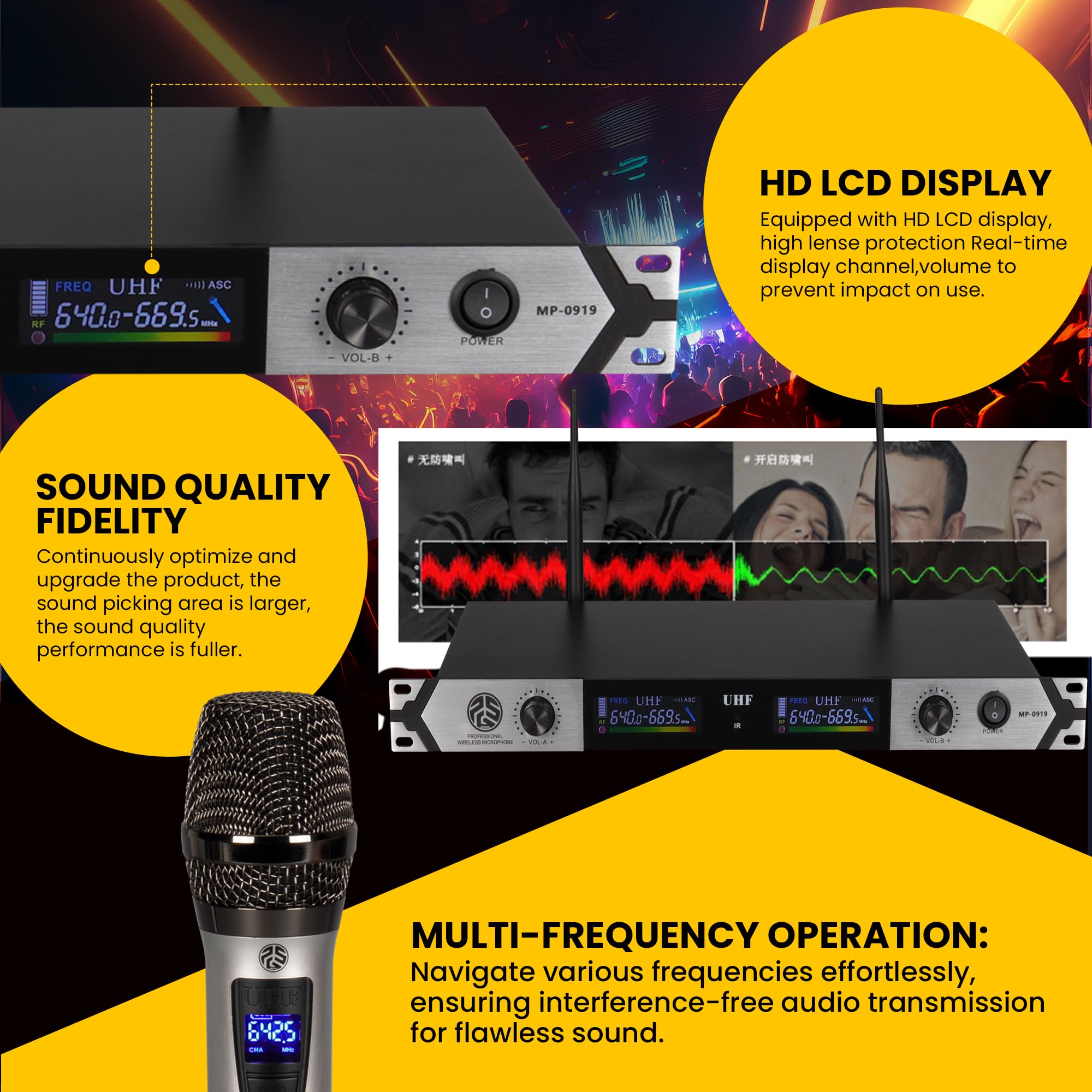Amazon.com: PSG AUDIO MP-0919 Dual Wireless Microphone System, UHF