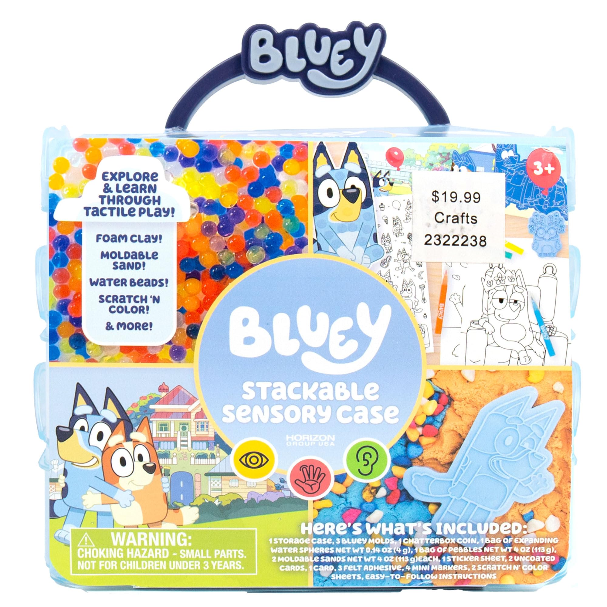 Bluey Stackable Sensory Case, 21 Piece Sensory Bin Playset, Fun Sensory Toys for Toddlers 1-3, Bluey Toys, Sensory Bin, Sensory Activity for Toddlers, Sensory Play, Includes Figures, Sensory Sand