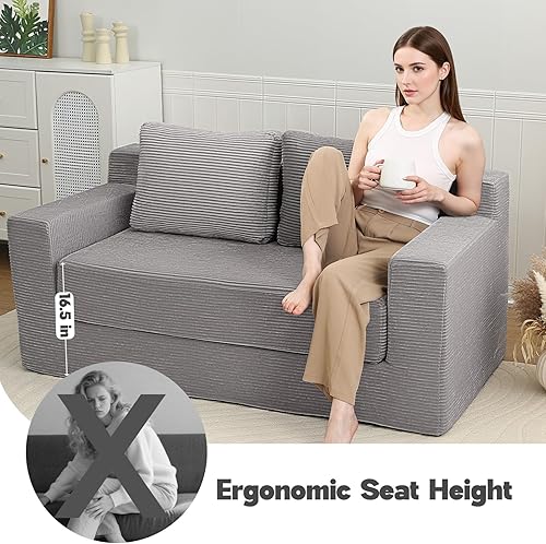 Miniatura 4 de MeMoreCool Sofá cama, sofá cama pequeño futón con almohadas, sofá biplaza convertible sin hueso, sofá plegable de espuma para el suelo para