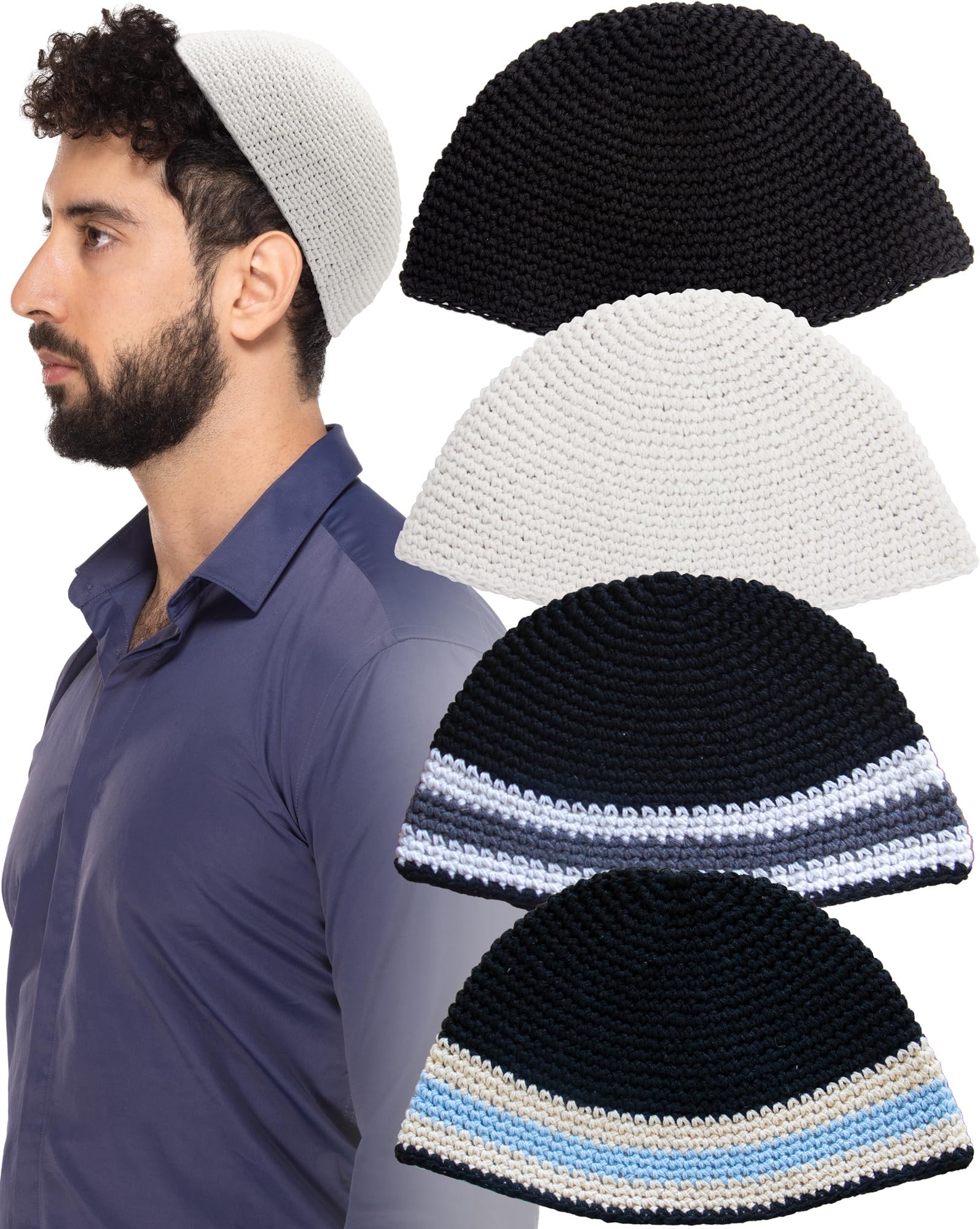 Pack of 4-Pcs - Hq 23cm Mix Colors Handmade Frik Kippah for Men Boys and Kids, Yamaka Hat from Israel - Kippot Bulk (Solid)