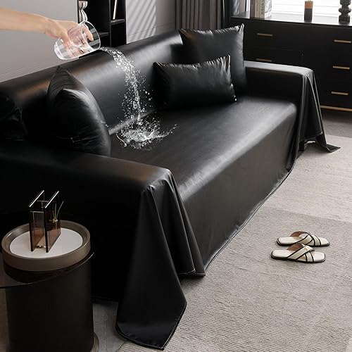 Miniatura 3 de vctops Fundas impermeables de piel sintética para sofá seccional, funda de sofá vintage para perros, fundas de sofá biplaza para futón, funda en