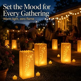 AceList 50 Butterfly Luminary Bags with 50 Flameless LED Tea Lights