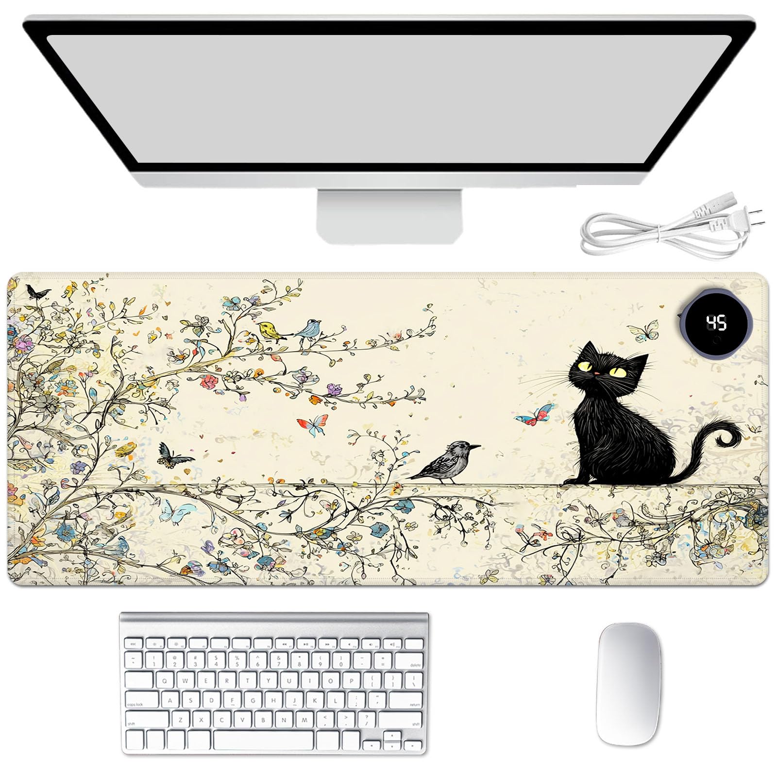 Heated Mouse Pad Hand Warmer, Warm Desk Pad Mousepad Desk Mat with 3 Levels Heating and Auto Shut Down 31.5 x 13 inch PU Leather Warmer Keyboard Mat