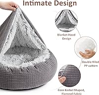 Vista 3 de MIXJOY Cama pequeña para perros y gatos con manta adjunta, camas redondas con capucha acogedoras tipo cueva para perros pequeños, cama de felpa