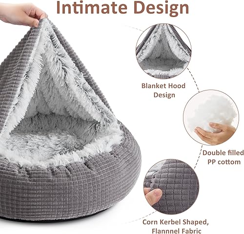 Miniatura 3 de MIXJOY Cama para perros con manta adjunta, cama redonda calmante con capucha acogedora para perros medianos, cama de felpa suave para cachorros y