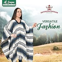 Vista 93 de Artisans Bazaar Poncho tradicional mexicano de Baja para hombres y mujeres, auténtico sarape de Gaban, manta de vaquero Pancho Jorongo rojo - rosa