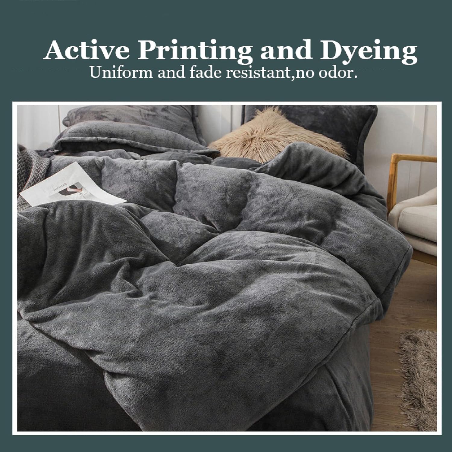 Luxury Reversible Duvet Cover,Soft Plush Comforter Cover with Zipper,Flannel Duvet Cover King Comfort Winter Bedding(59x79, Gray)