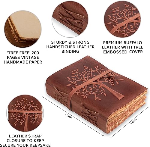 Miniatura 10 de Leather Village - Diario con encuadernado de cuero vintage para mujeres y hombres, libro de sombras (8 x 6 pulgadas, negro clásico)