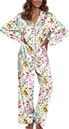 Ekouaer Pajamas For Women Silk Pjs Long Sleeve Button Down Lounge Sets | Christmas Pajamas 2 Piece Satin Sleepwear Cute Print,Fun Pjs for Sleep,Wedding,Bridal Party,Holiday