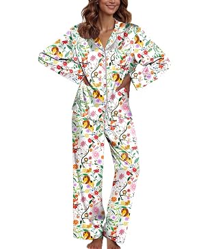 Ekouaer Pajamas For Women Set Silk Pjs 2 Piece Satin Sleepwear Long Sleeve Button Down Lounge Sets With