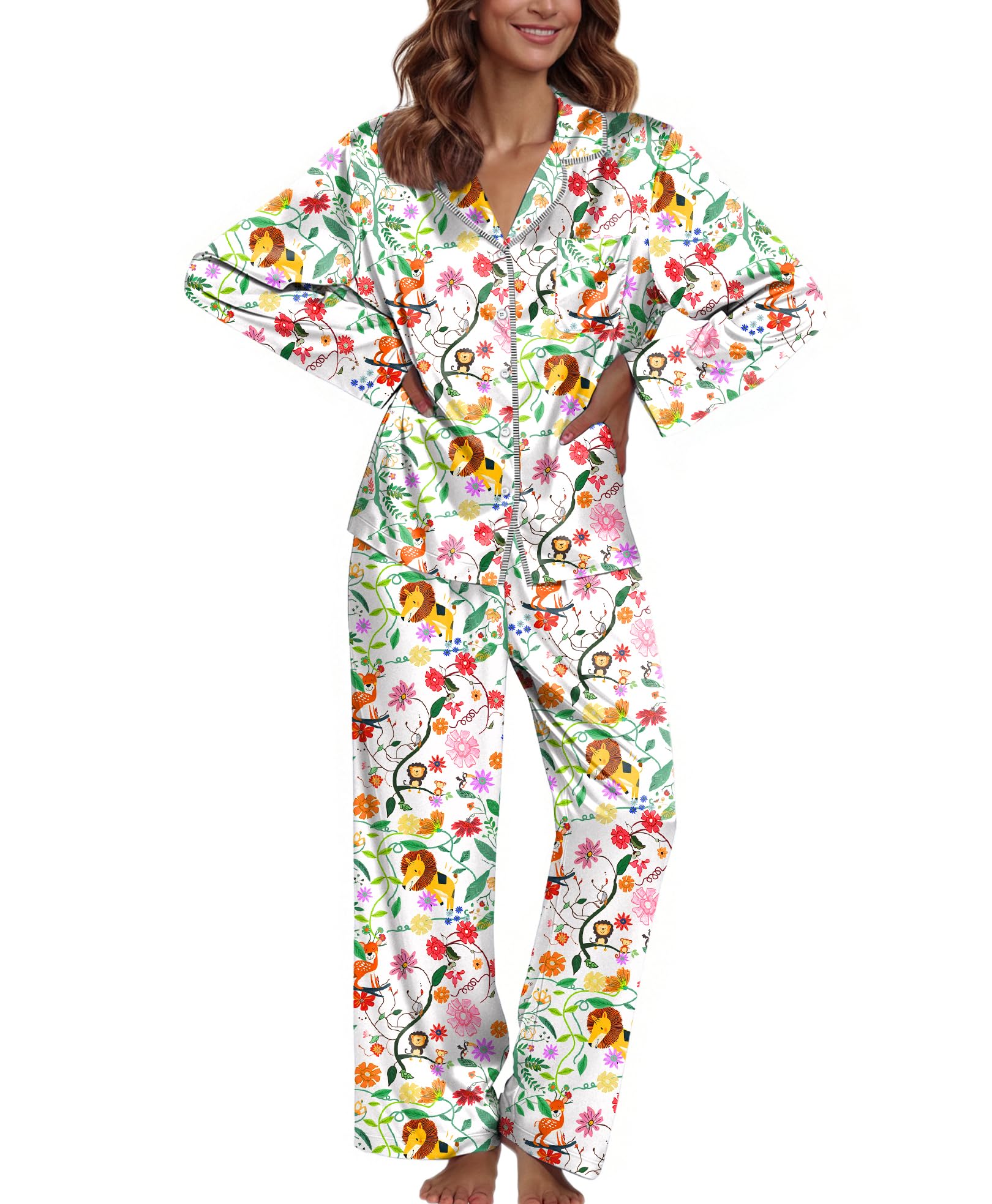Ekouaer Pajamas For Women Set Silk Pjs 2 Piece Satin Sleepwear Long Sleeve Button Down Lounge Sets With