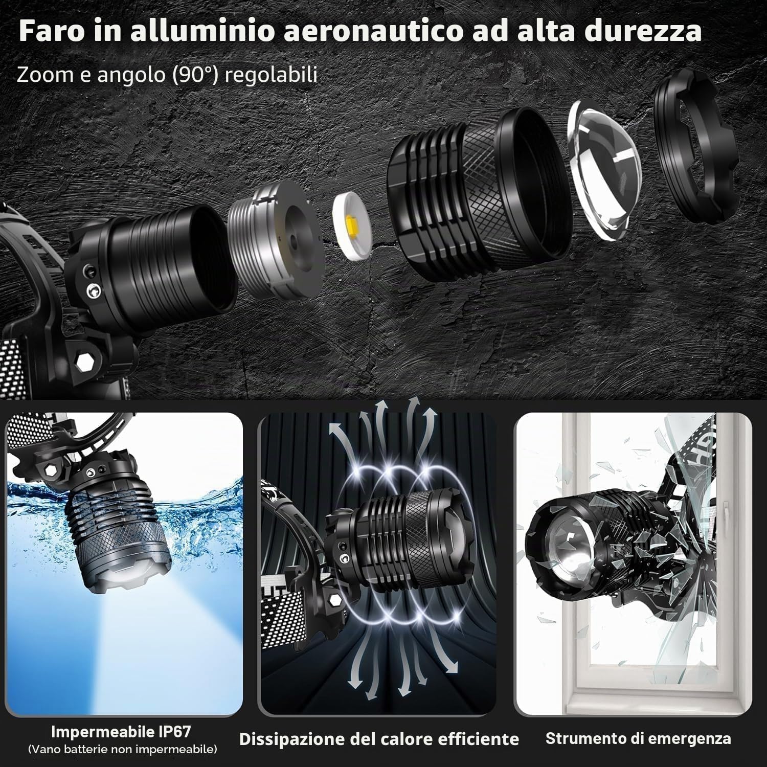 Torcia Frontale LED Ricaricabile,Lampada Frontale 100000 Lumen 3 Modalità con Sensore,9000mAh IP65 Impermeabile Lampada a Testa Regolabile per Corsa Outdoor Campeggio