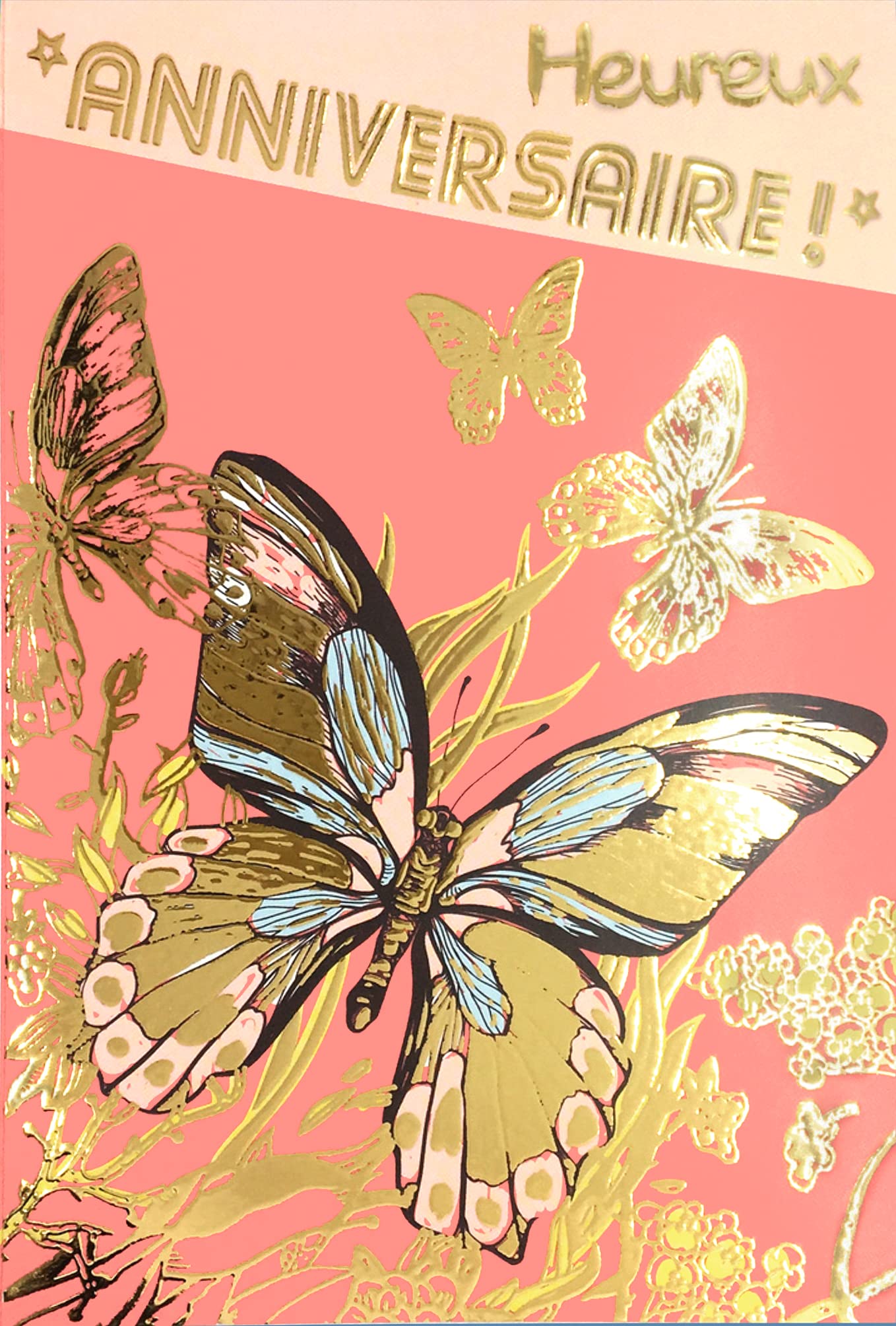 Afie 69-5018 Carte Heureux Anniversaire Papillon Fleurs Rose