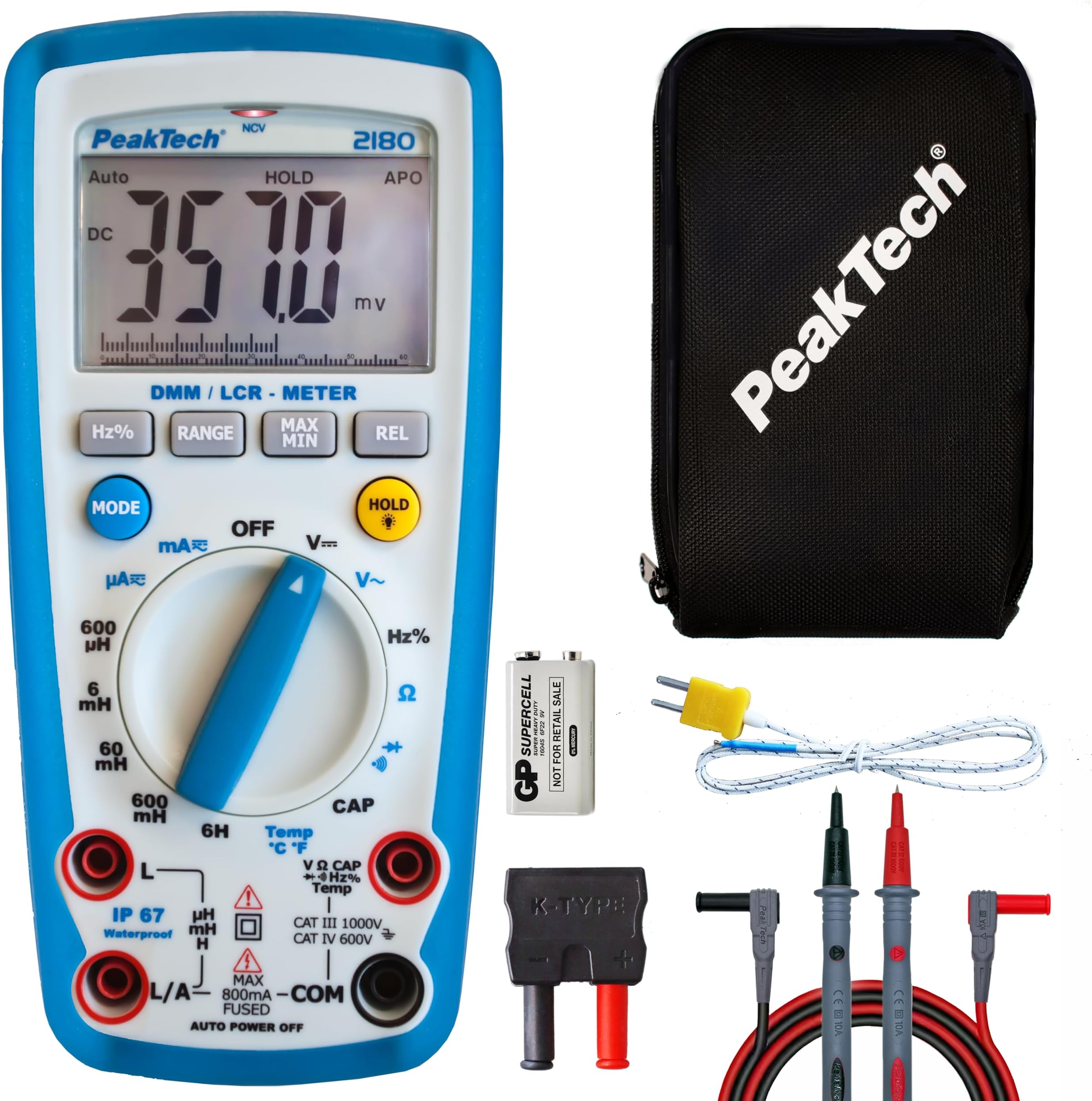 PeakTech Digital Multimeter with LCR meter, 6000 Counts, Auto-range, Ammeter, Illuminated LCD Display - Cat III 1000 V