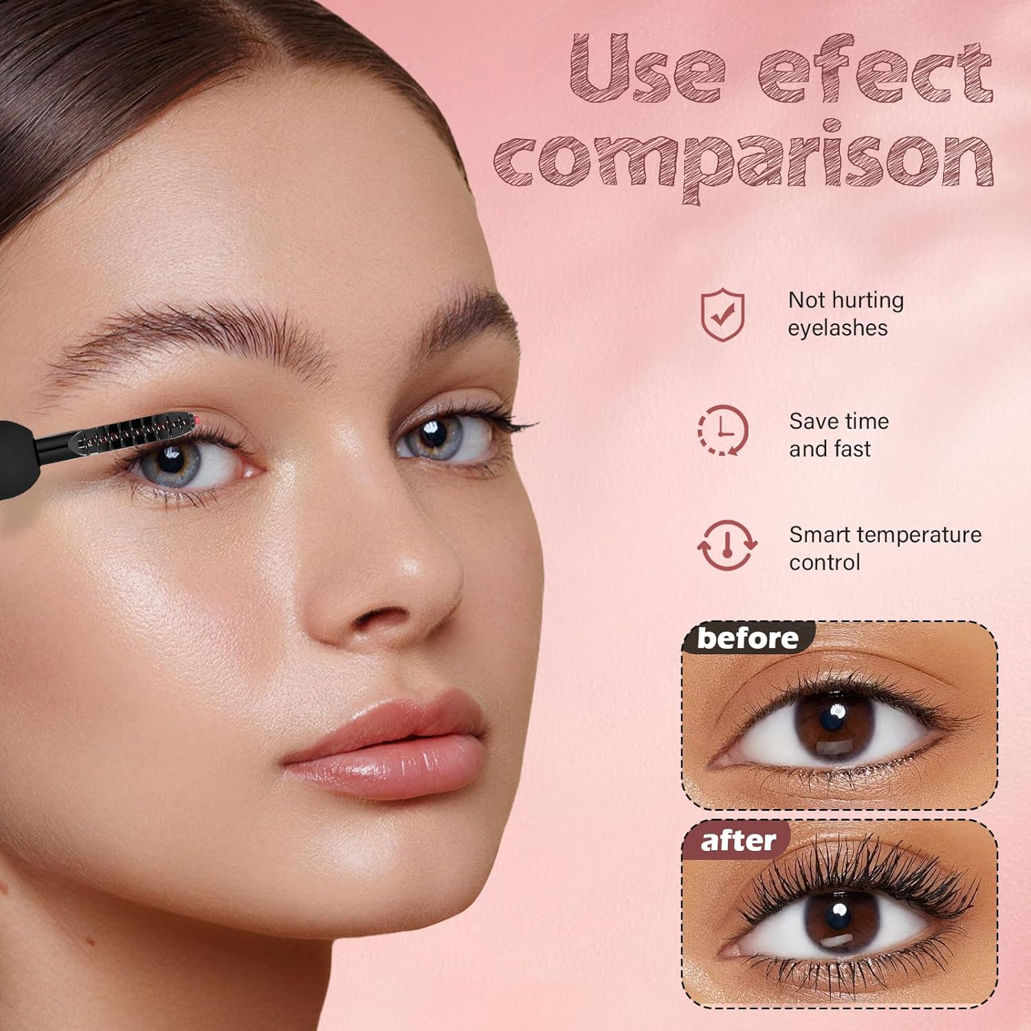 Heated Eyelash Curler for Women, Electric Lash Curler with 10s Fast Heating, 4 Adjustable Temp (65°C-95°C), 24H Curl, USB-C Rechargeable, Ergonomic Design, Travel-Friendly Makeup Tool Gift - Image 6