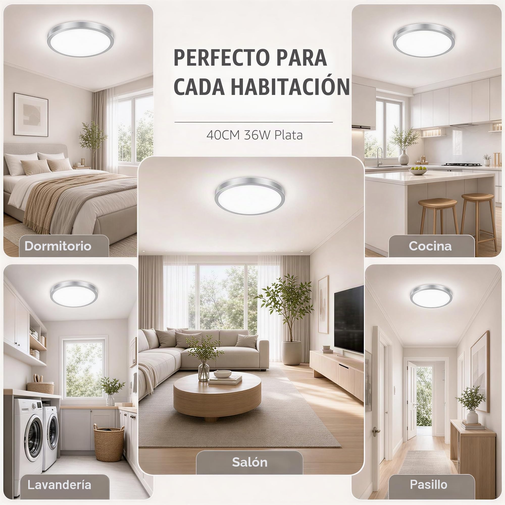 Lámpara de techo LED altavoz Bluetooth y Mando a Distancia | 24W, 40cm, Plateado, RGB, Regulable, 3000-6500K, Altavoz Bluetooth: ideal para el Salón, el Dormitorio y la Cocina