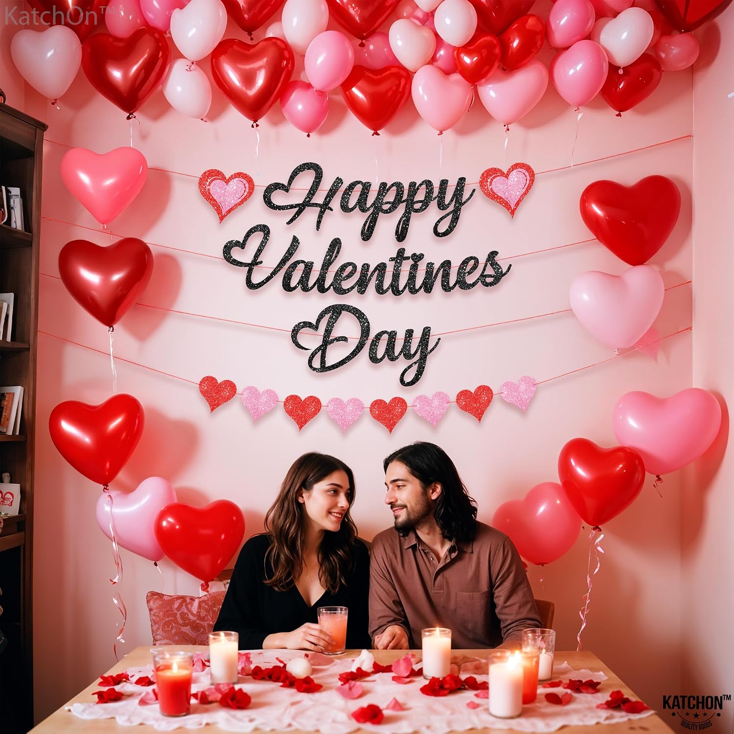 KatchOn, Glitter Happy Valentines Banner - 10 Feet, No DIY | Heart Garland, Valentines Decor | Script Happy Valentines Banner for Valentines Decorations | Happy Valentines Garland | Valentines Decor