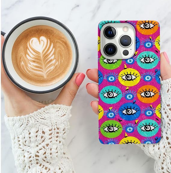iPhone 15 Pro用ケース ガールズ レディース グリッター パール ラスター シェル スパークル キラキラ ソフト TPU スリム 携帯電話カバー iPhone 15 Pro 6.1用、クール ブルー イエロー マジック ファッション 神秘的な七面鳥 邪視