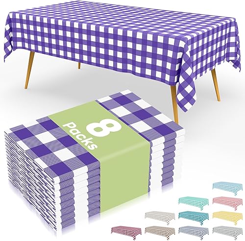 Miniatura 74 de Smiry Paquete de 8 manteles desechables a cuadros, mantel de plástico impermeable de 54 x 108 pulgadas, manteles rectangulares a cuadros caqui y
