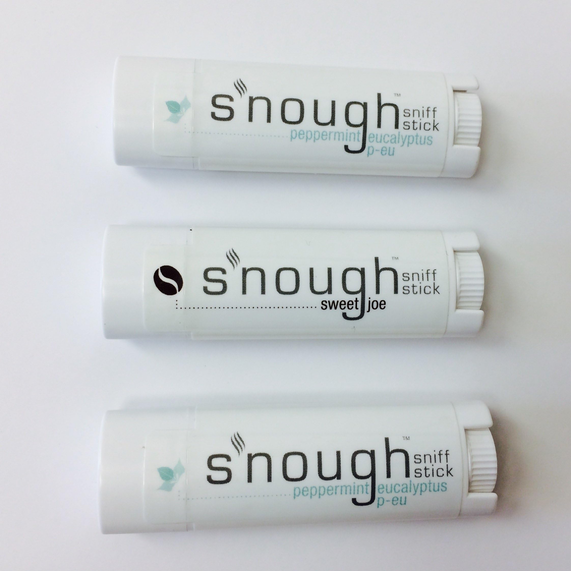 S'Nough Stick Sniff Stick 3 Pack Bundle (2 Peppermint Eucalyptus 1 Coffee)