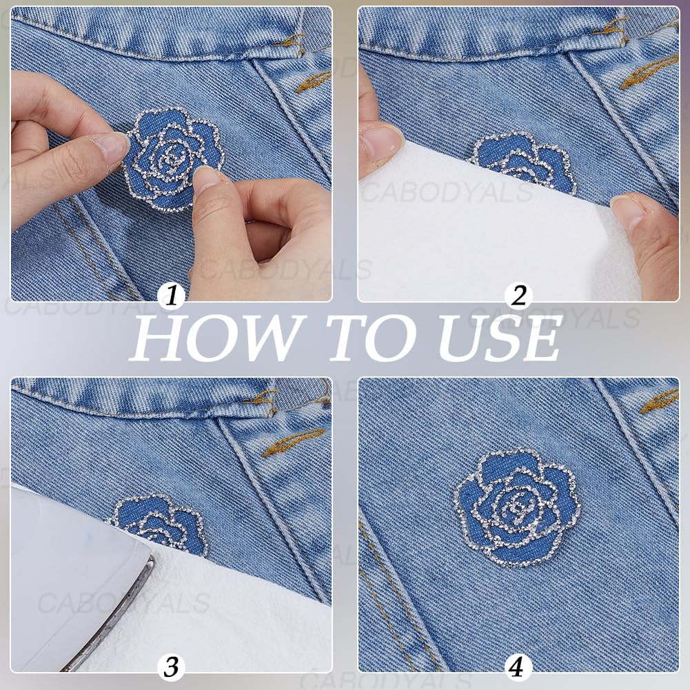 1 Box 12Pcs Blue Rhinestone Rose Patch Denim Cloth Flower Embroidered Floral Rhinestones Trim Shiny Jeans Applique Repair Patches for Sewing Making Clothes Backpack Hat Bag DIY Craft Supply